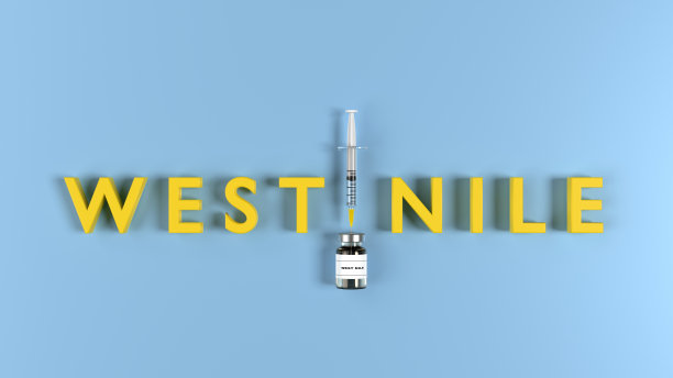 西尼罗河疫苗和注射器在红色背景下创建字母I图片下载