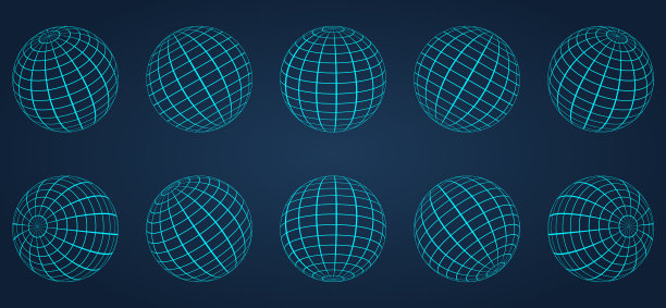 3d蓝色地球网格球设置在黑暗的背景图片下载