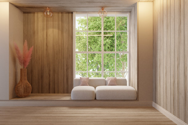 农家乐空间墙木条，客厅室内图片下载