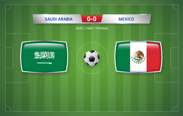 沙特阿拉伯vs墨西哥记分牌广播模板体育足球比赛2022和足球冠军矢量插图图片下载