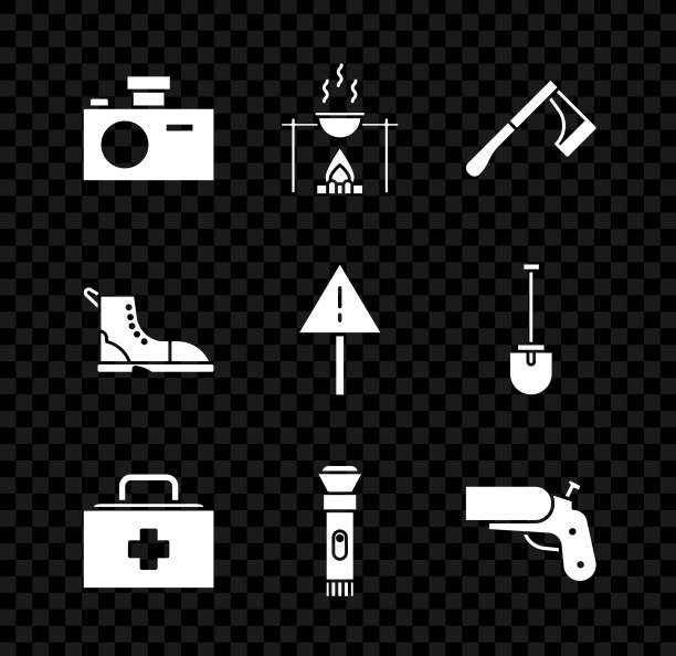 设置摄影相机篝火和锅木斧头图片下载