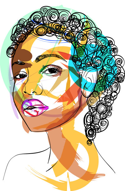 线条艺术女人的脸画黑人妇女爆炸图片下载