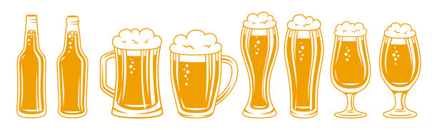 啤酒瓶、酒杯、复古雕刻套装啤酒厂图片下载