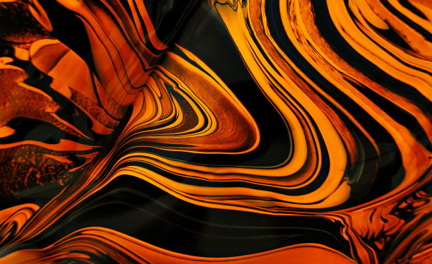 抽象背景与旋转油漆效果。彩色混合颜料的液体丙烯酸艺术品。可用于墙纸、背景或海报。橙色和黑色。高质感的油漆。大理石纹理。图片下载