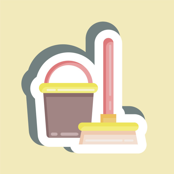 贴纸扫帚和桶适合孩子的标志图片下载