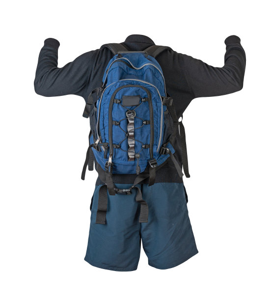 背包，短裤，毛衣孤立在白色背景。图片下载