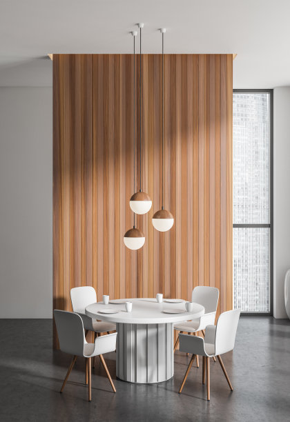 轻餐室内部配有桌椅，全景窗图片下载