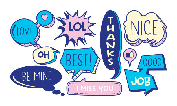 可爱的涂鸦语音泡泡彩色套汉图片下载