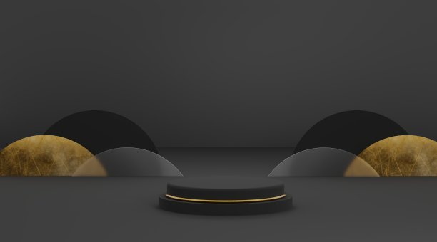 3d插画绘制黑色平台环，黑色背景，用于传单展示，产品设计背景，广告等图片下载