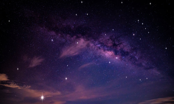 全景深夜空银河和星星在黑暗的背景。充满恒星，星云和星系的宇宙充满噪音和颗粒。照片由长曝光和选择白平衡。图片下载