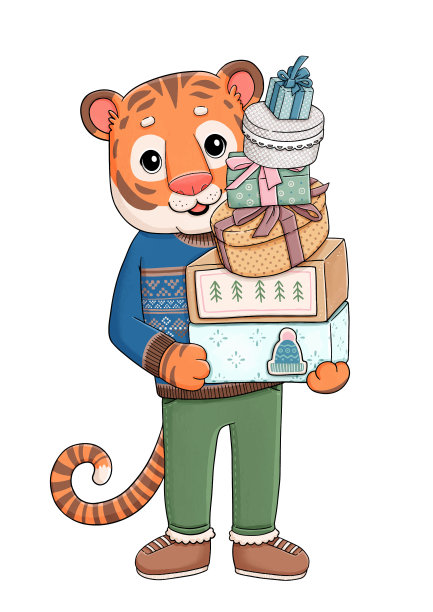 虎年带礼物图片下载