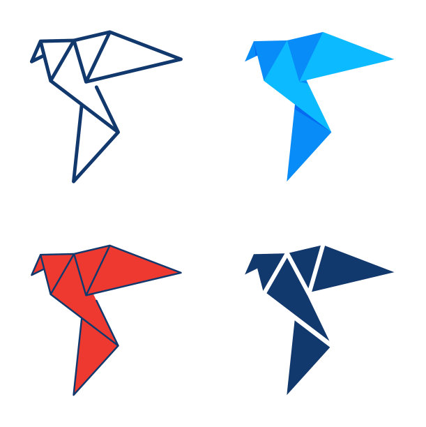 折纸图标设置在平面和线条风格图片下载