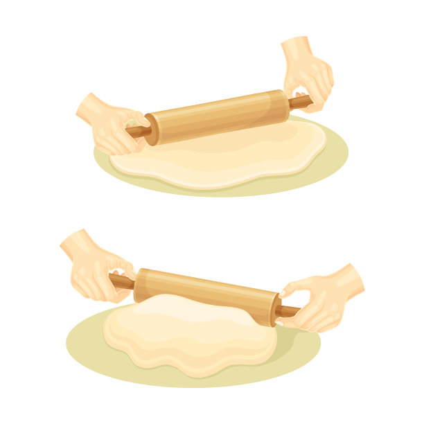 手揉面团用擀面杖固定烘烤图片下载