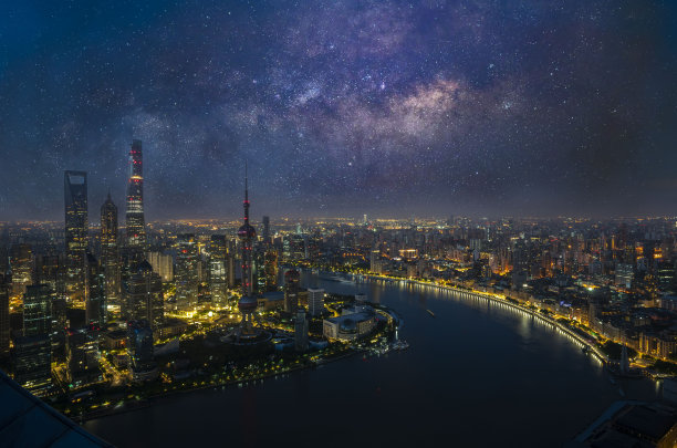 上海地标建筑银河星空图片下载