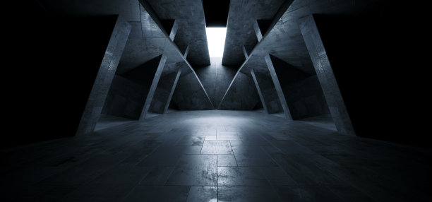 科幻未来三角外星飞船混凝土水泥沥青现实隧道走廊走廊陈列室仓库工作室地下机库车库3D渲染图片下载