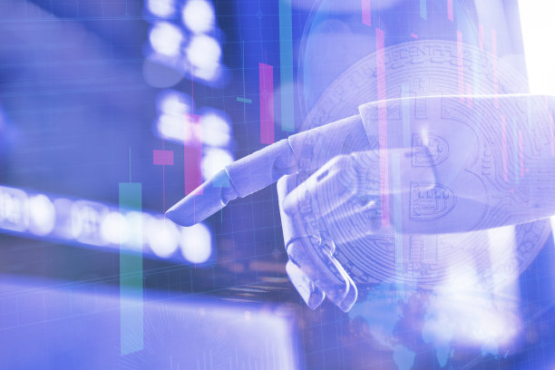 物联网未来设计(IOT)概念，一个机器人机械手臂用食指触摸虚拟用户界面。人工智能，数字商业图片下载