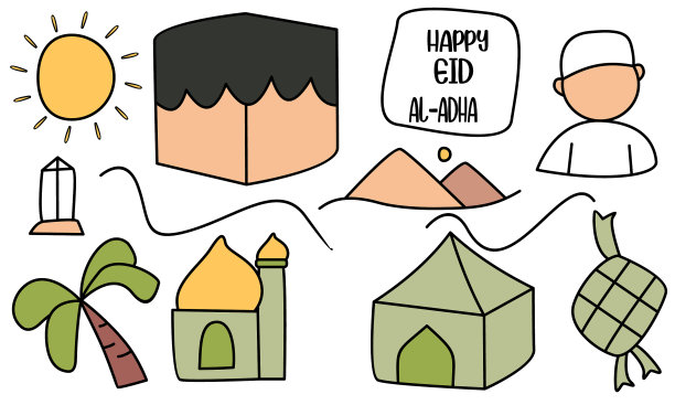 手绘卡通eid al adha doodle idul图片下载