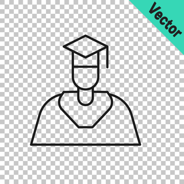 黑线毕业和毕业帽图标图片下载