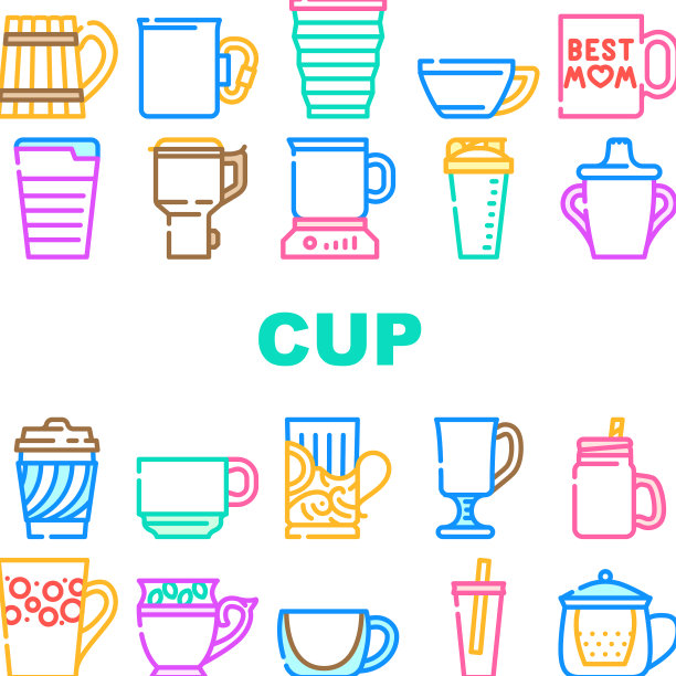 饮水杯器具图标套装图片下载