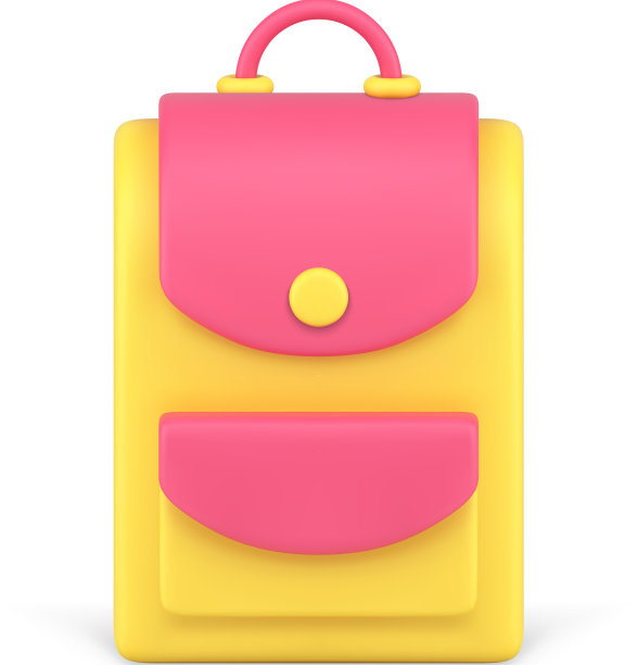 学校双肩包书包粉红色黄色设计前面图片下载