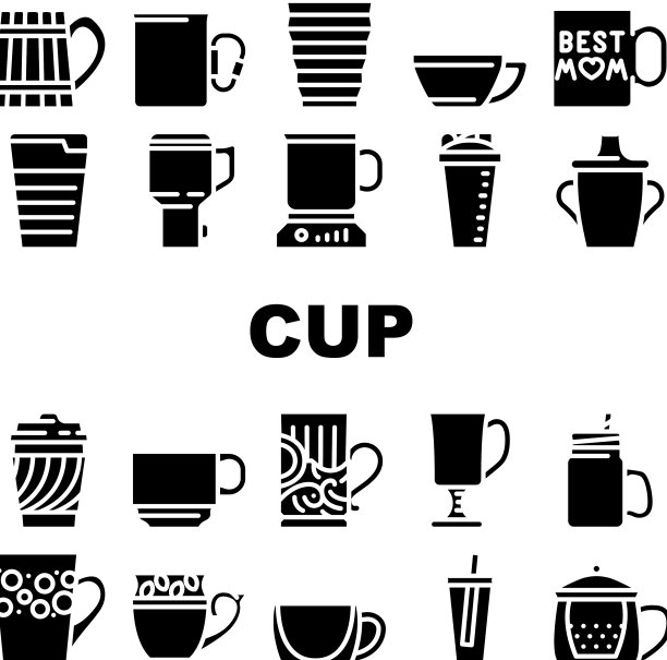 饮水杯器具图标套装图片下载