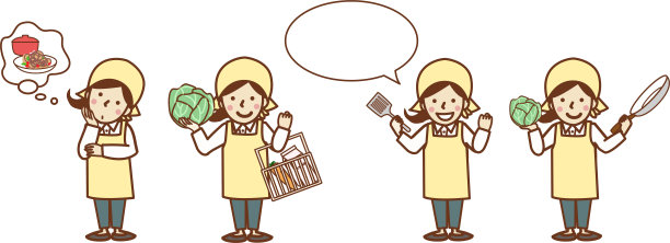 围裙女人插画：思考、购物、烹饪、气球图片下载