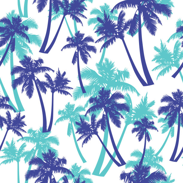 白色无缝图案上的蓝色棕榈树图片下载
