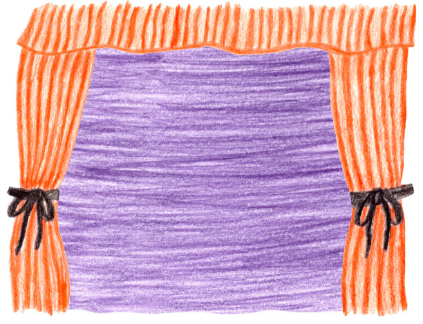 橙色条纹窗帘与黑色丝带在紫色背景的插图图片下载