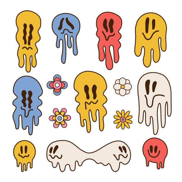 融化迷幻的笑脸设置了色彩斑斓图片下载