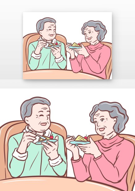重阳节老年人一起吃蛋糕图片下载