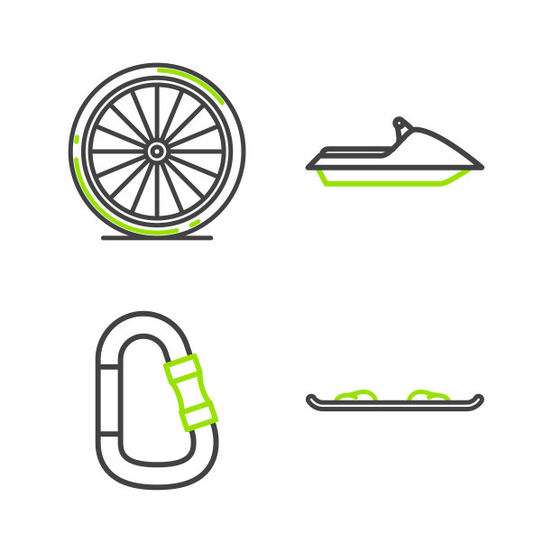 Set line雪板carabiner水上摩托和自行车图片下载