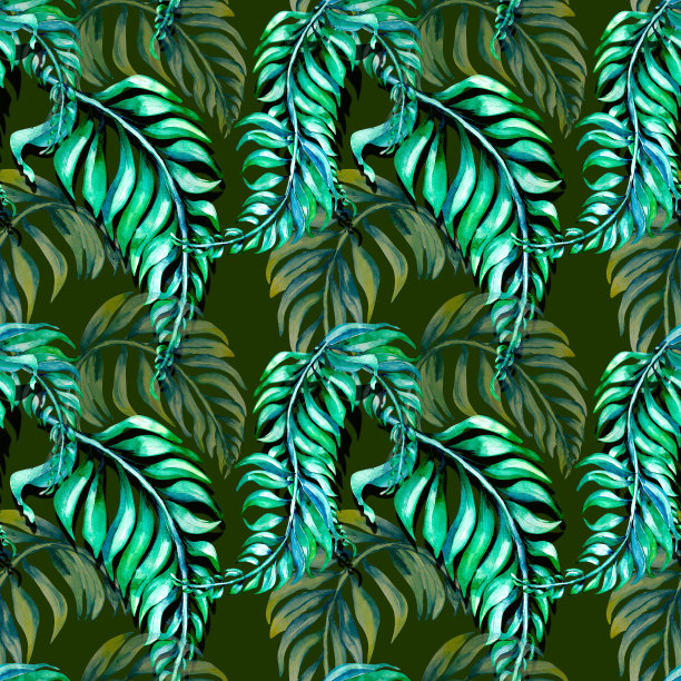 丛林花卉华丽无缝图案水彩插图在橄榄图片下载