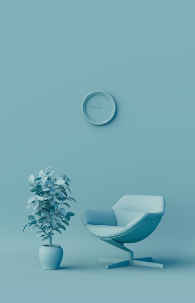 房间内部以朴素的单色柔和的颜色搭配家具和房间配件。浅色背景与拷贝空间。三维渲染图片下载