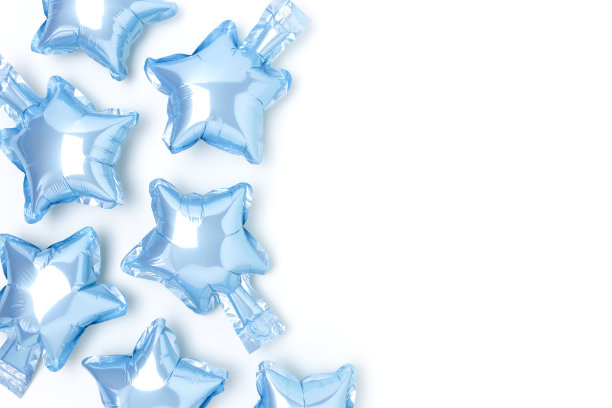 蓝色的星星气球与地方的文本。图片下载