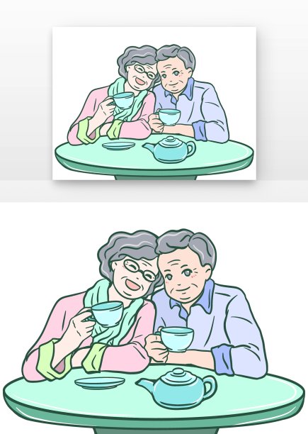 手绘重阳节老人一起喝茶图片下载