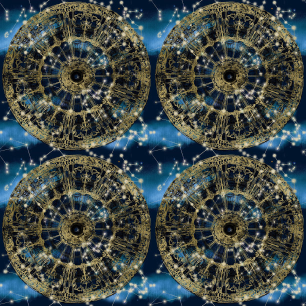 幻想几何图案的黄金星座和12星座在空间的剪纸图片下载