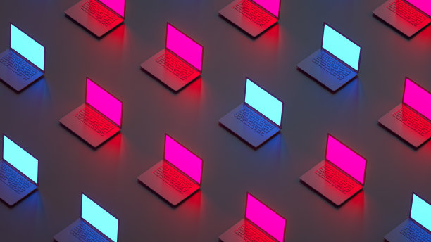 笔记本电脑空霓虹灯屏幕显示最小的技术背景图片下载