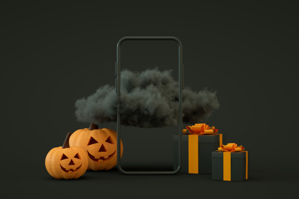 手机智能手机屏幕与万圣节黑色背景图片下载