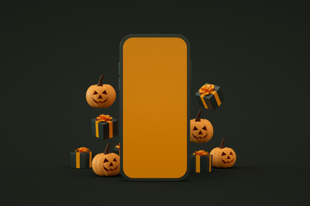 手机智能手机屏幕与万圣节黑色背景图片下载