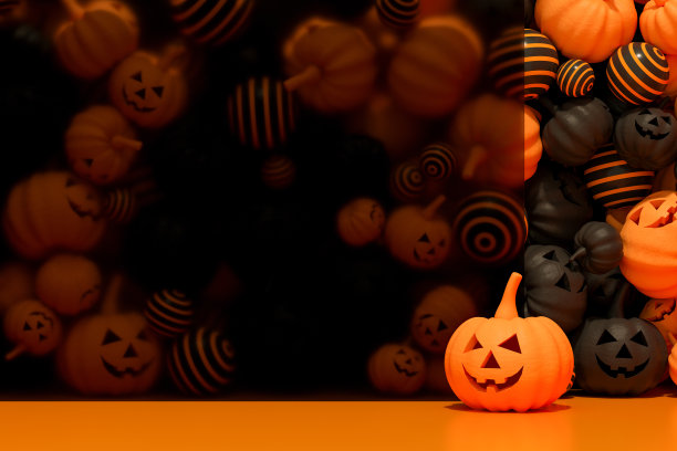 万圣节南瓜与空玻璃框，杰克O灯笼图片下载