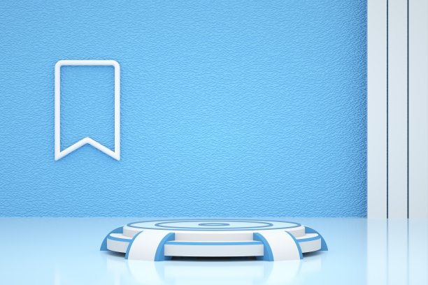 3D渲染的虚拟产品平台与浅蓝色的背景图片下载