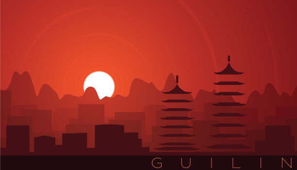 桂林低太阳天际线的景象图片下载