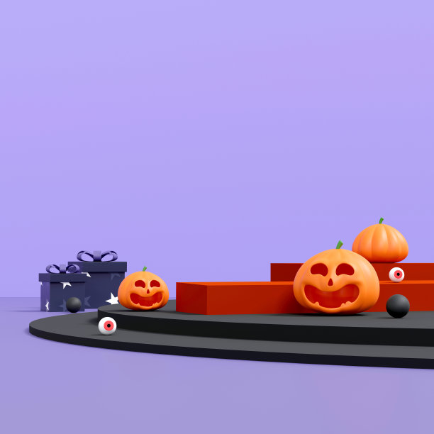 万圣节背景与产品展示平台。产品展示的几何平台。三维演示图片下载