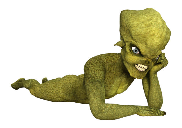 3D渲染绿色外星人在白色图片下载