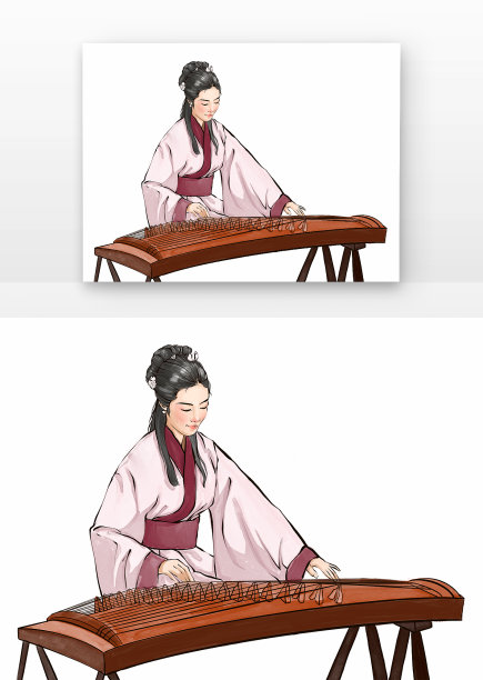 原创元素古风琴棋书画弹古筝图片下载