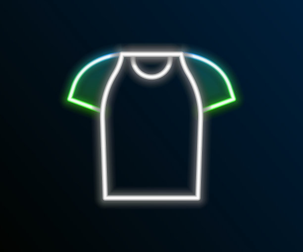发光的霓虹灯线t恤图标孤立在黑色图片下载