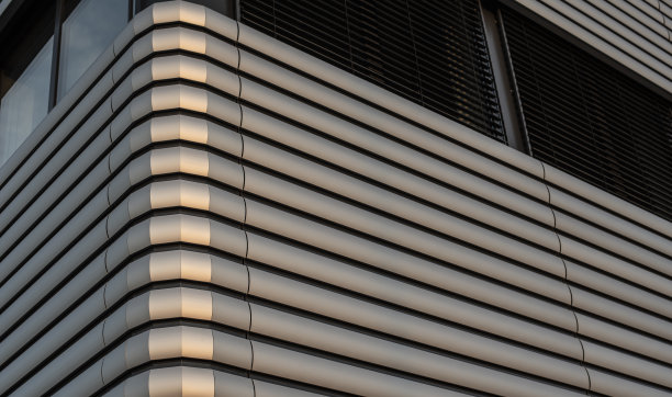 傍晚的阳光照射在闪亮的金属立面上图片下载