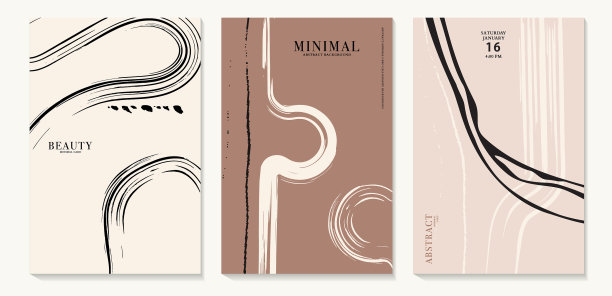 抽象海报最小艺术米色模板集图片下载