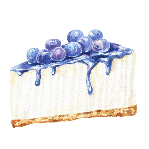 蓝莓芝士蛋糕，美味的食物插图。图片下载