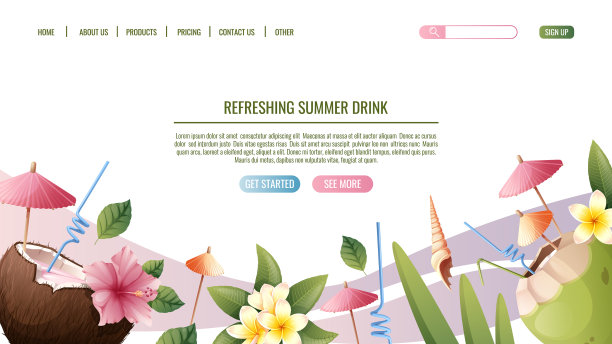 网页模板与海滩鸡尾酒在椰子图片下载